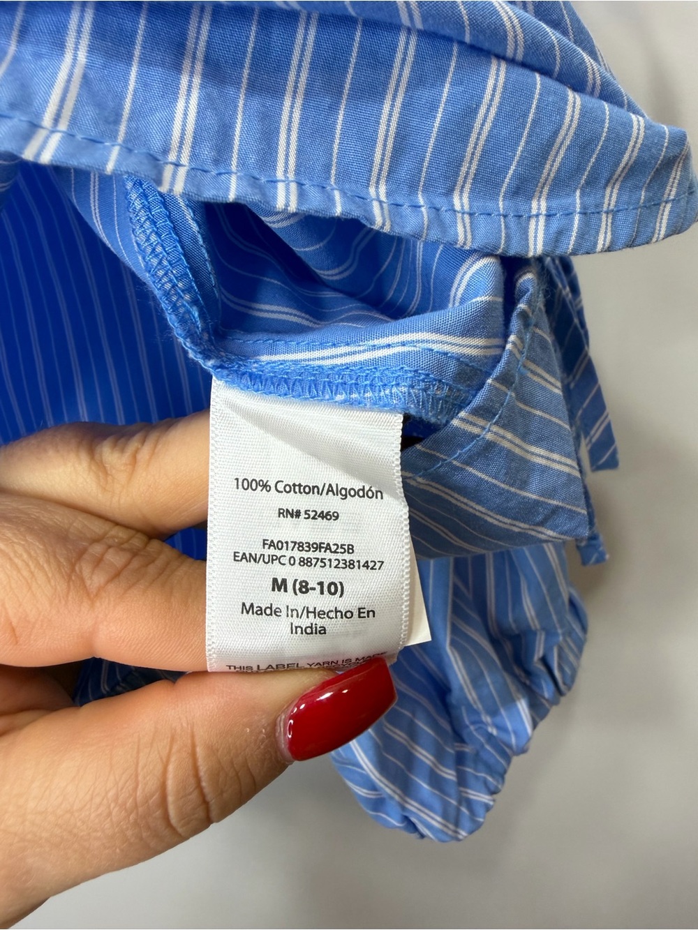 Blue & White striped peasant blouse | size medium - Picture 8 of 10